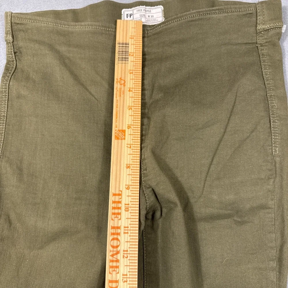 Free People Pull On Jeans Womens 29x26 Olive Green Skinny Leg Raw Hem Stretchy